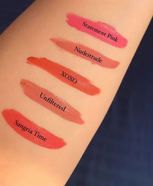 Elenblu Cosmetics Statement Pink Nudeittude XOXO Unfiltered Sangria Time Liquid Lipsticks 